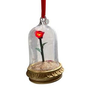 Disney Enchanted Rose Ornament Belle Beauty Beast‎ Glass Dome Light Up 2020